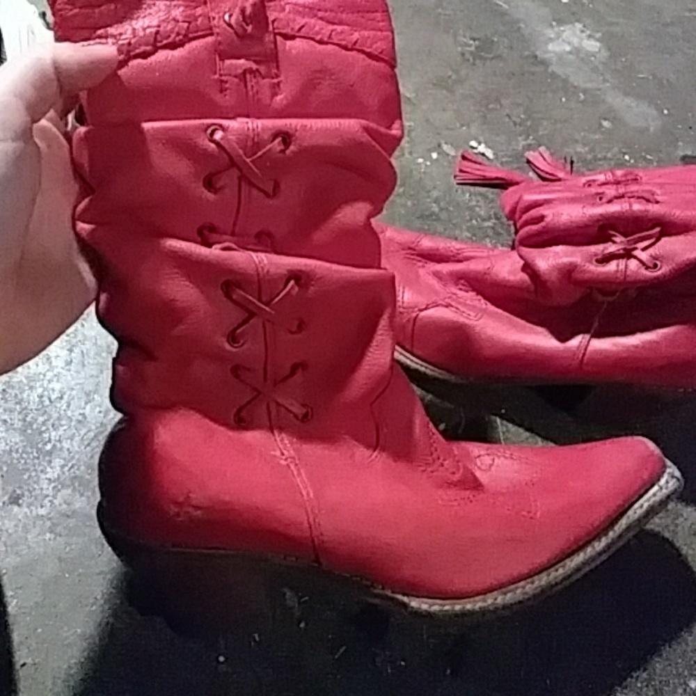 Attitude without limits red heel lace up calf high